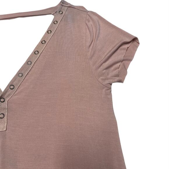 American eagle outfitters soft & sexy snap top short sleeve t shirt  pink sz S - Picture 7 of 7